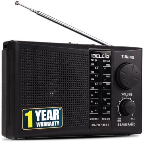 IBL FM180BT Portable 4 Band FM Radio with Bluetooth Speaker, USB/SD Slot, MP3 Player & Dynamic Speaker (Black)