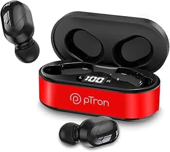 pTron Bassbuds Plus in-Ear TWS Earbuds with HD Mic, Bluetooth 5.0 Headphones, 28Hrs Playtime, Immersive Sound, Stereo Calls, Voice Assistant, IPX4 Wat...
