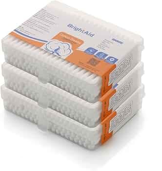 Bright Aid Cotton Buds, Pack of 3, 100% Pure & Soft Cotton,100 Bamboo Wooden Sticks in Each Box
