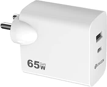 UNIGEN 65W GaN Charger Dual Port USB-C PD & USB-A Port Laptop Charger (Made in India) for MacBook Air/MacBook Pro, Chromebook, iPhone 15/14/13/12, Sam...