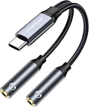 Kinsound USB Type C to Dual 3.5 mm Audio Jack Connector with DAC Headphone Converter Adapter for Samsung Galaxy S22/S21/S20 Plus, OnePlus10/9/8/7, Google Pixel 7/6/5/4/3/2 and Other Type C Phones (Grey)