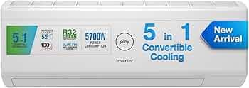 Godrej 1.7 Ton 3 Star, 5-In-1 Convertible Cooling Inverter Split AC (Copper, Heavy duty cooling at 52 C, 2023 Model, AC 1.7T SIC 20ITC3-WWA, White)