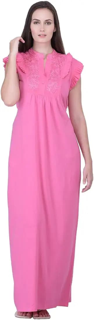Honeydew Women's Hosiery Cotton Night Gown | Maxi Length Nighties | Sleepwear Nighty for Daily Use (Free Size)
