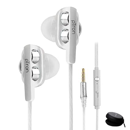 pTron Boom Ultima 4D Dual Driver, in Ear Gaming Wired Headphones with Mic, Volume Control & Passive Noise Cancelling Boom 3 Earphones - (White) In-Ear