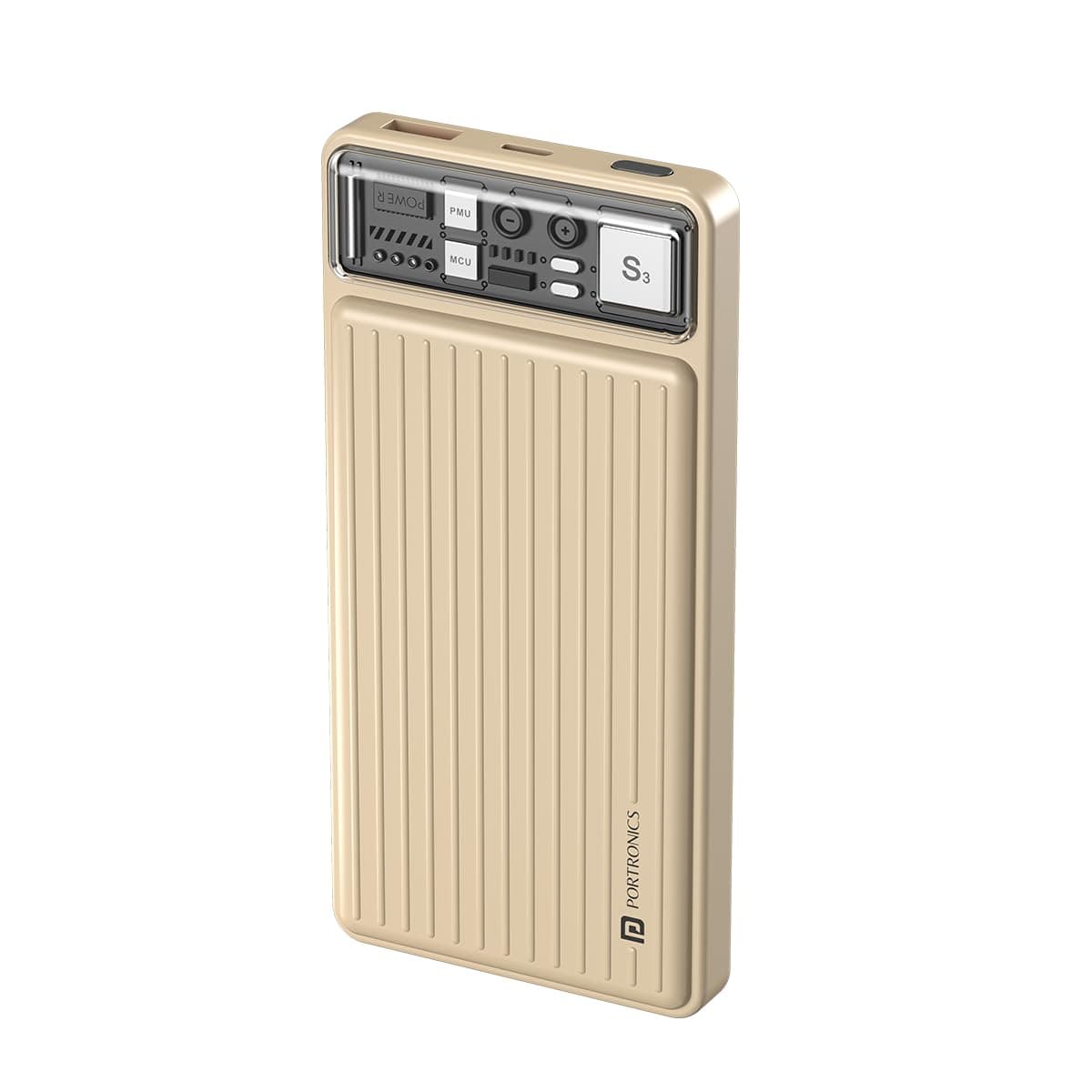 Portronics Luxcell 10K 10000 mAh Designer Power Bank with 22.5W Max Output, LED Indicator, Mach USB-A Output, Type C PD Output, Type C Input, Wake Up ...