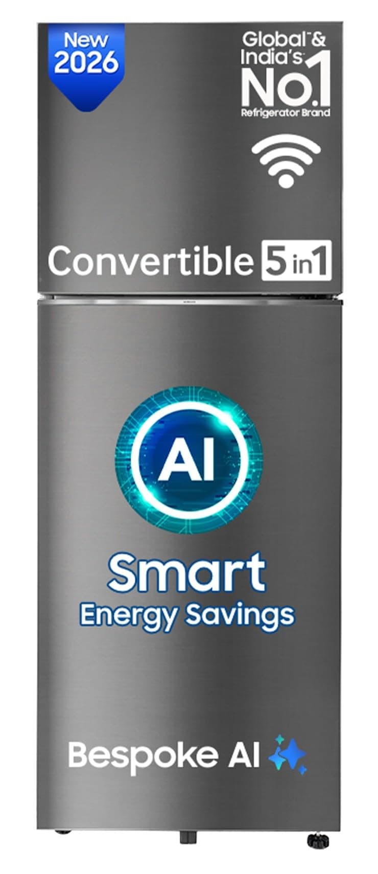 Samsung 330 L, 3 Star, Convertible 5-in-1, Digital Inverter, Frost Free Double Door, WiFi Bespoke AI Refrigerator (RT34HG5A23S8HL, Silver, Elegant Ino...