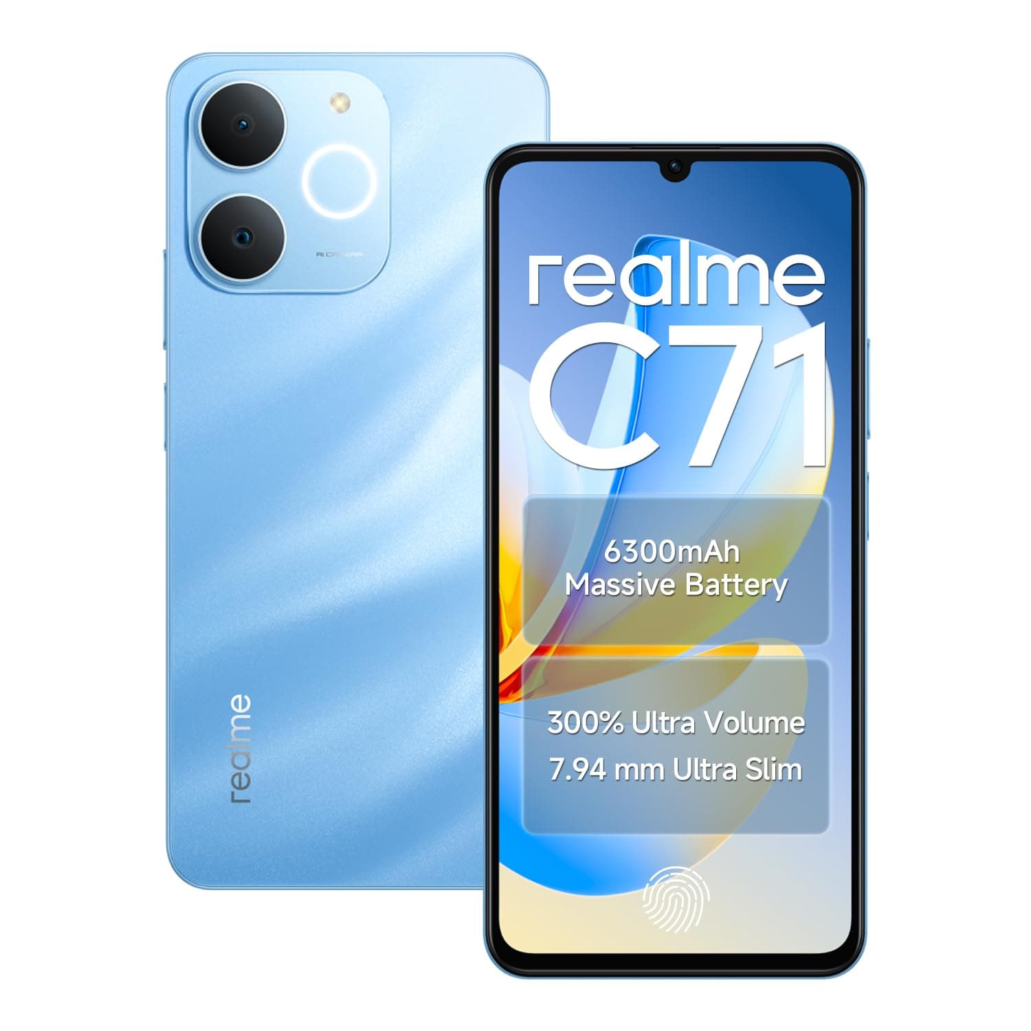 realme C71 Smartphone 6.74 inch Display 64GB ROM 4GB RAM 6300mAh Battery, Dual 4G SIM Support Fingerprint GPS WiFi (Blue)