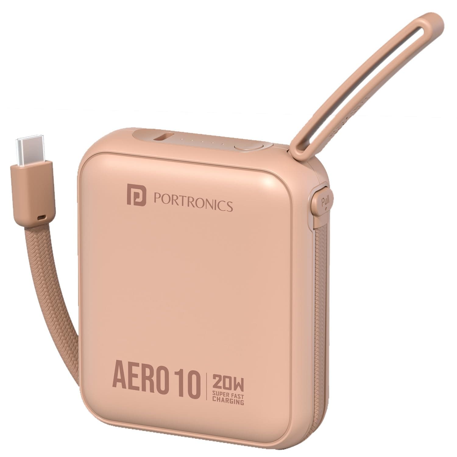 Portronics Aero 10 10000 mAh 20W Fast Charging Mini Power Bank with Detachable Type C Cable, Type C PD Input/Output Port, LED Indicator, Wake Up Butto...