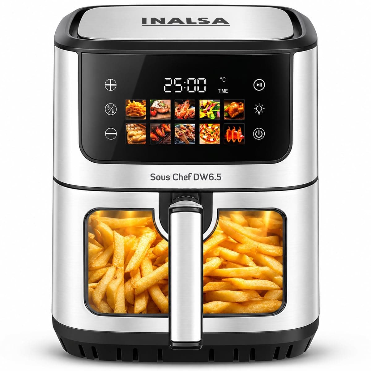 INALSA Air Fryer for Home 6.5L Capacity-1600 W with LED Touch Display & 10 Preset control|Quick Heat Circulation Variable Temp. Control, Baking,Grilli...