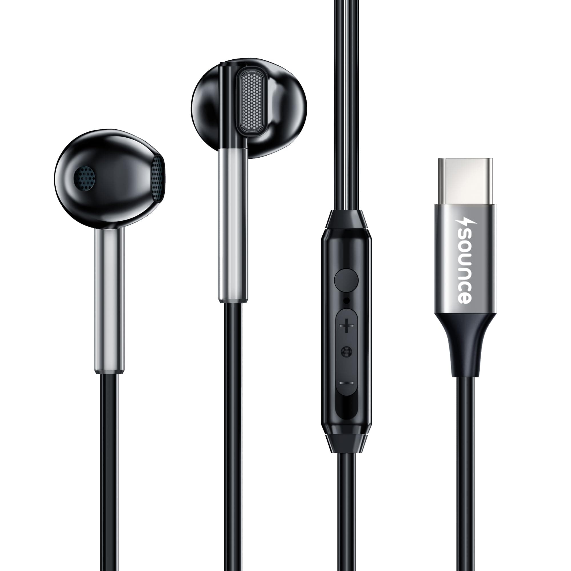 Sounce in-Ear Type C Wired Earphones with Powerful 14.2mm Dynamic Driver, HD in-Line Microphone, Unique Comfortable Earbuds Design, TPE Anti-Tangle Wi...
