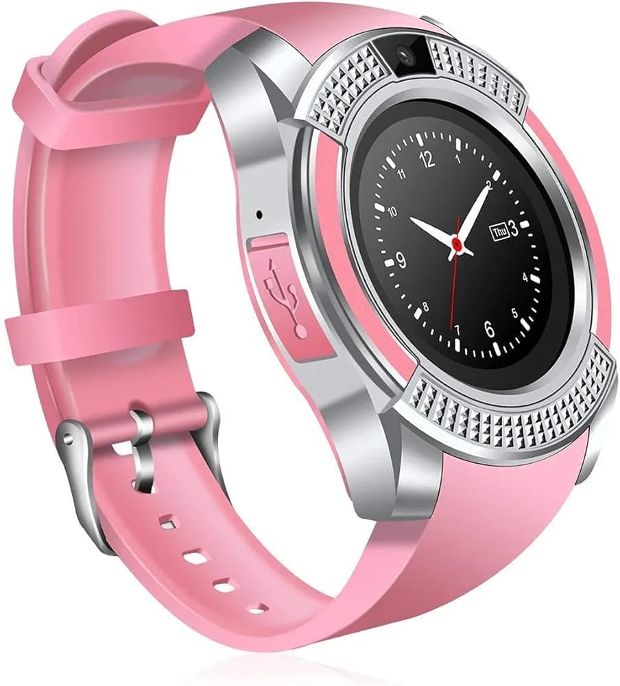 SNOOZEHUB V8 Smart Watch with SIM Card Support Bluetooth Compatible with All Mobile Phones for Boys and Girls - (Pink)