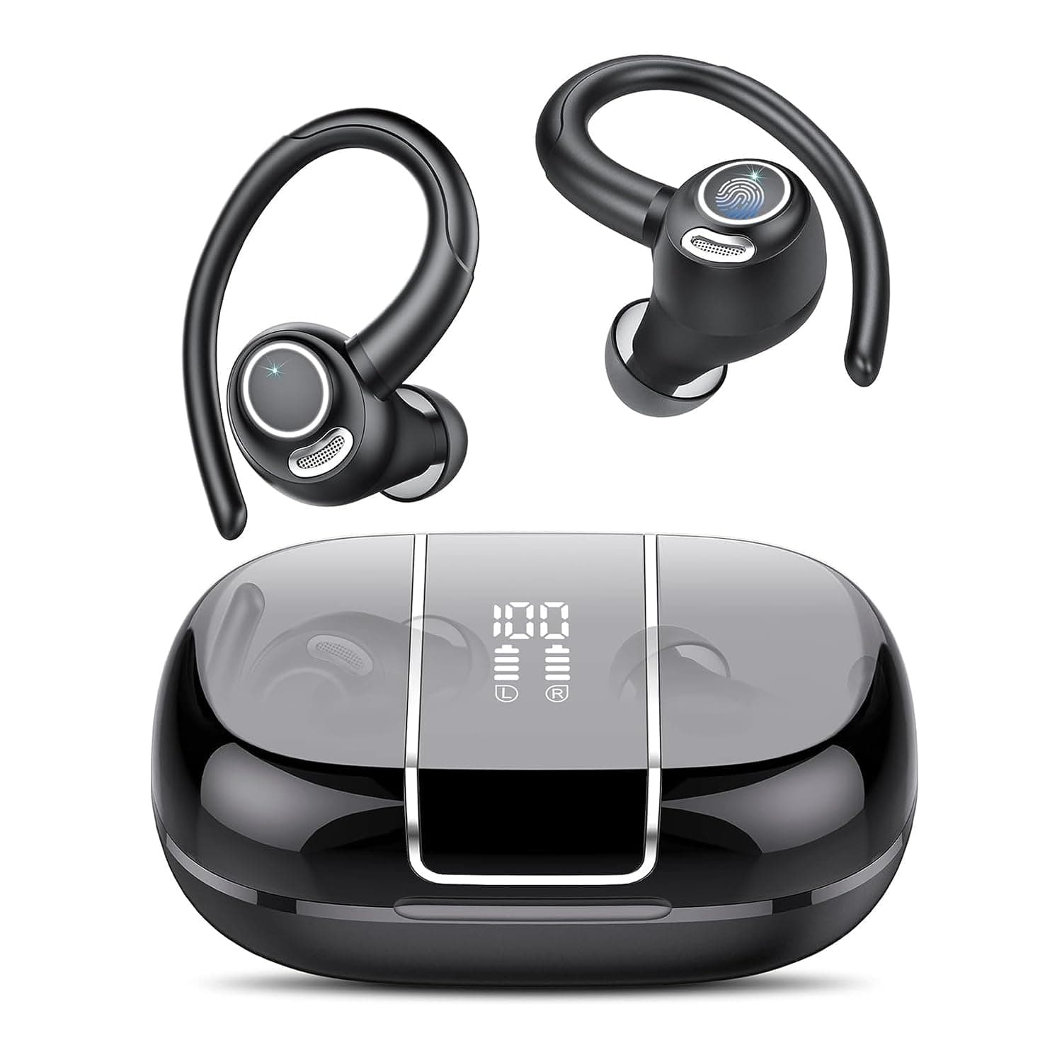 Wireless Sports Earbuds Bluetooth 5.3,48H Playtime Bluetooth Ear Phones with CVC 8.0 Mic,Stereo Bass Over Ear Bud with Earhooks,LED Display,IP6 Waterp...