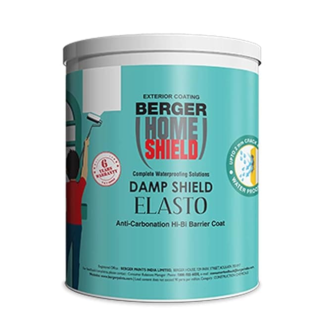 Berger HomeShield Dampstop Elasto White | 1L Fibre Reinforced Waterproofing Membrane | PU Modified | Anti-Carbonation | 160% Flexibility | Self-Priming | 113x113x140mm | Exterior Wall Use