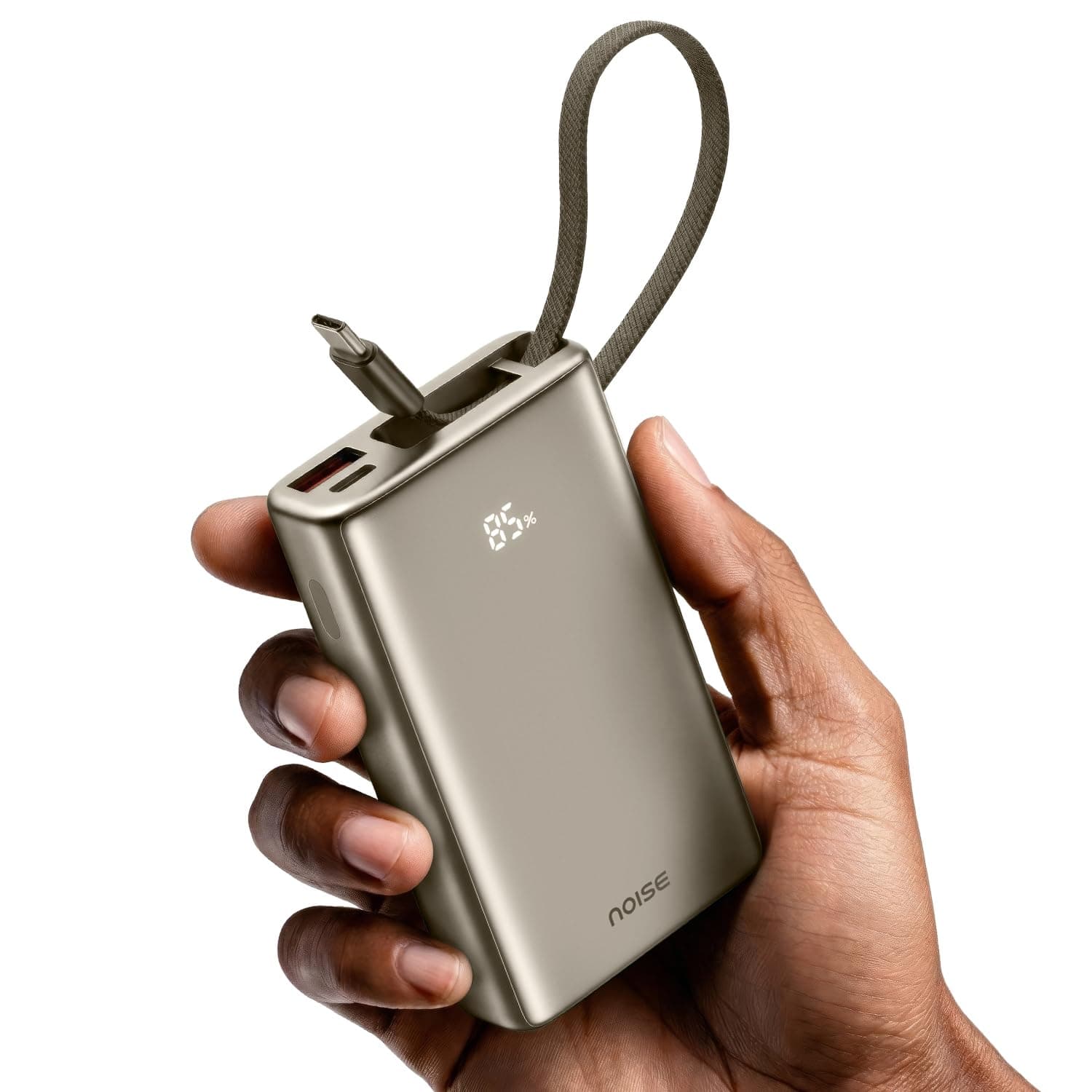 Noise Power Bank 10000mAh: Built-in Type-C Cable, 22.5W Fast Charging, 120g Ultra-Compact, LED Display for Battery%, Premium Metallic Finish, Triple D...