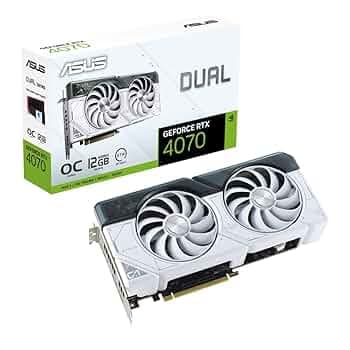 ASUS Dual GeForce RTX 4070 White OC Edition 12GB GDDR6X (PCIe 4.0, 12GB GDDR6X, DLSS 3, HDMI 2.1, DisplayPort 1.4a, 2.56-Slot Design, Axial-tech Fan D...