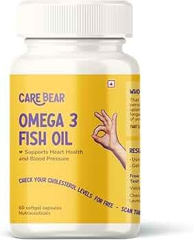Carebear Omega 3 Fish Oil 1000 mg (60 capsules) | Supplement for Men And Women | 360 mg EPA, 240 mg DHA | Each batch independently lab tested | Suppor...