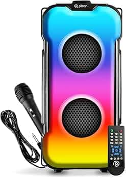 pTron Fusion Party V3 40W Karaoke Bluetooth Party Speaker with Immersive Sound, 3 mtr Wired Mic, Dual Drivers, RGB Lights, USB/SD Card/Aux Playback, A...