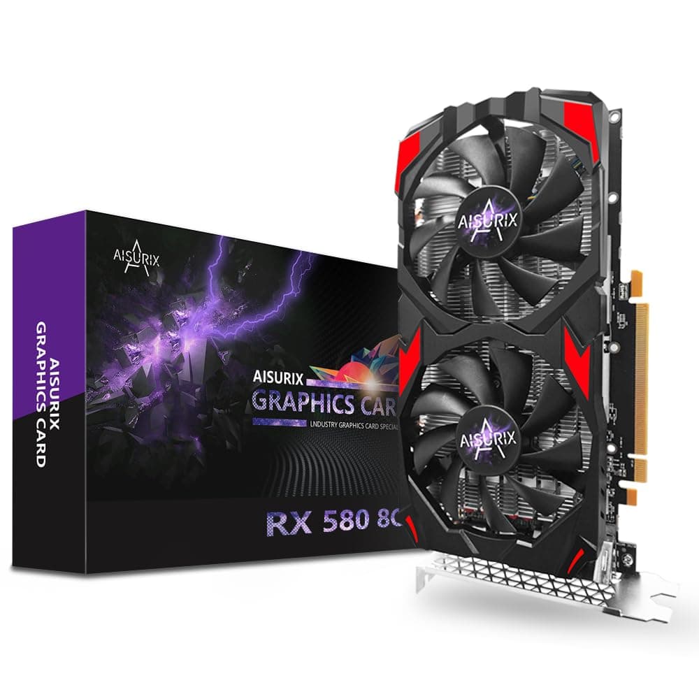 Kelinx AISURIX RX 580 Graphics Card, 2048SP, Real 8GB, GDDR5, 256 Bit, Pc Gaming Video Card, 2XDP, HDMI, PCI Express 3.0 with Freeze Fan Stop for Desk...