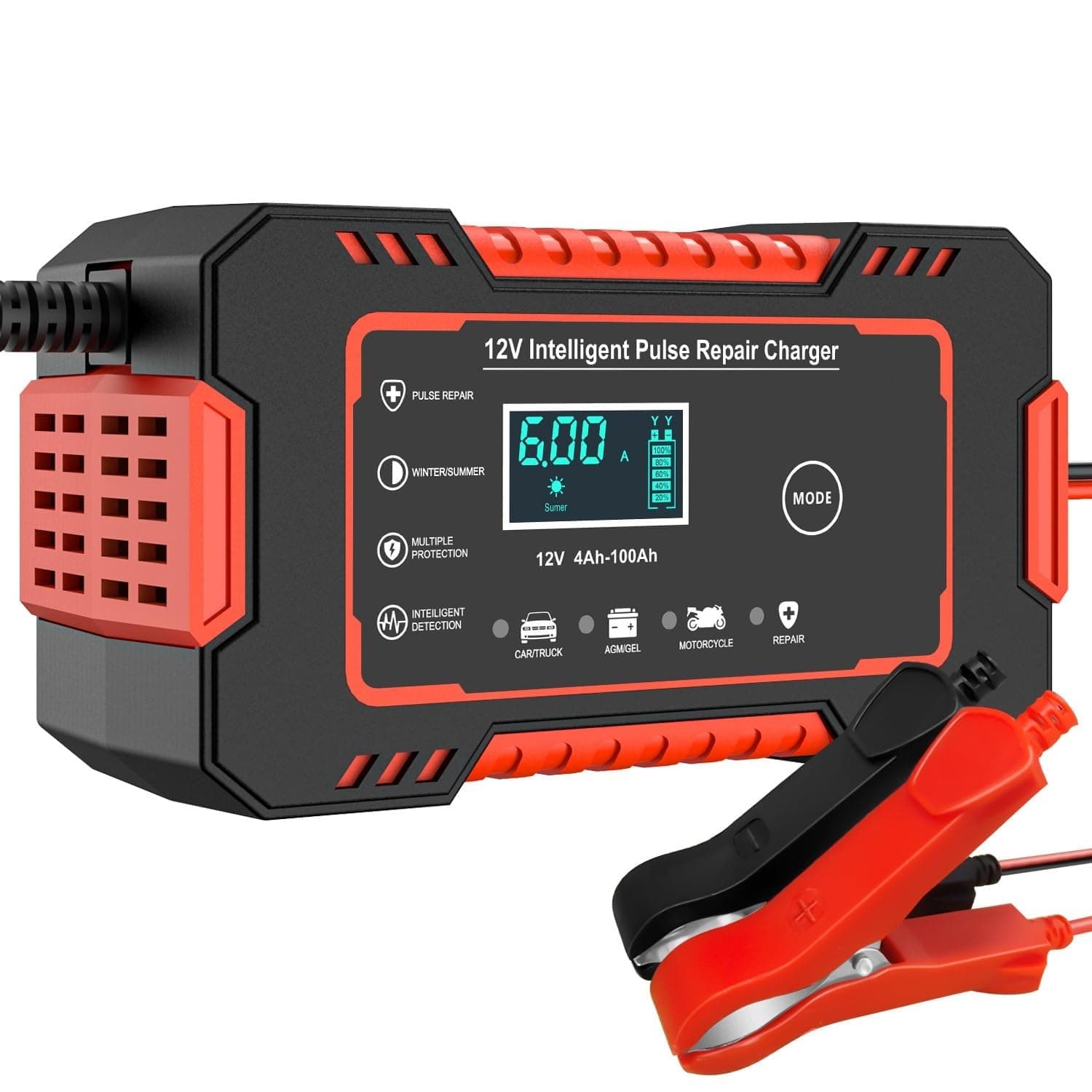 Car Battery Charger, 12V 6A Smart Battery Trickle Charger Automotive 12V Battery Maintainer Desulfator with Temperature Compensation for Car Truck Mot...