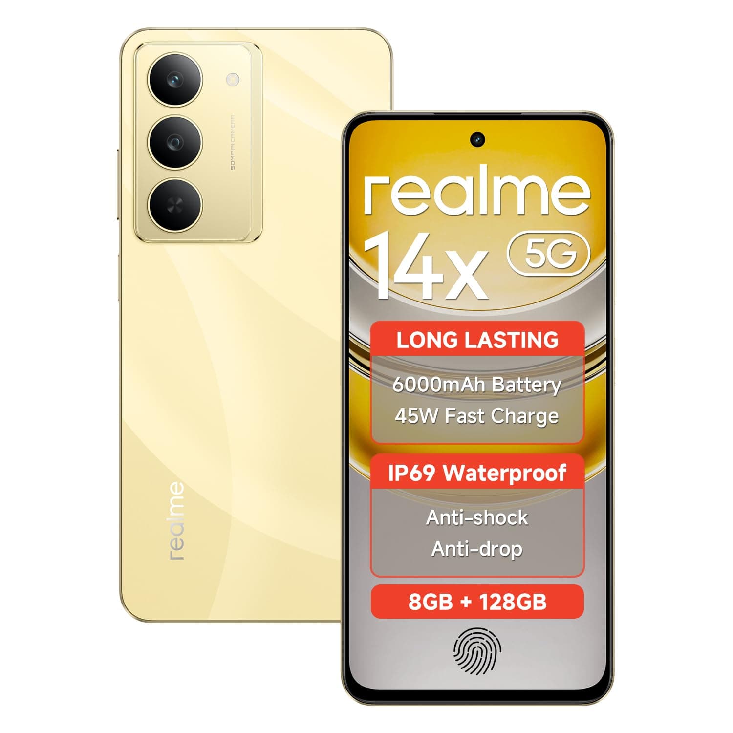 realme 14X 5G Smartphone Dimensity 6300 6nm Chip 8GB RAM 128GB ROM 6.67 Inch HD+ IP69 Waterproof 6000mAh Battery 45W Fast Charge Support Fingerprint G...