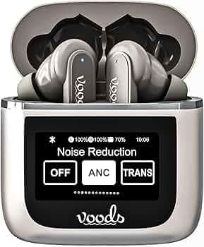 Voods TWS Airbuds, Ultra Touch Display True Wireless Earbuds with 70H Playback Time, LCD Screen Case, ENC+ ANC for Clear Calling, Gaming Earbuds, Fast...