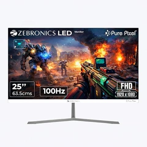 ZEBRONICS A25FHD LED Monitor, 25 inch (63.23cm), 250 nits, 100Hz, FHD, 1920x1080, HDMI, VGA, Ultra Slim Bezel, Built-in Speakers, Metal Stand, Wall Mountable (A25FHD)
