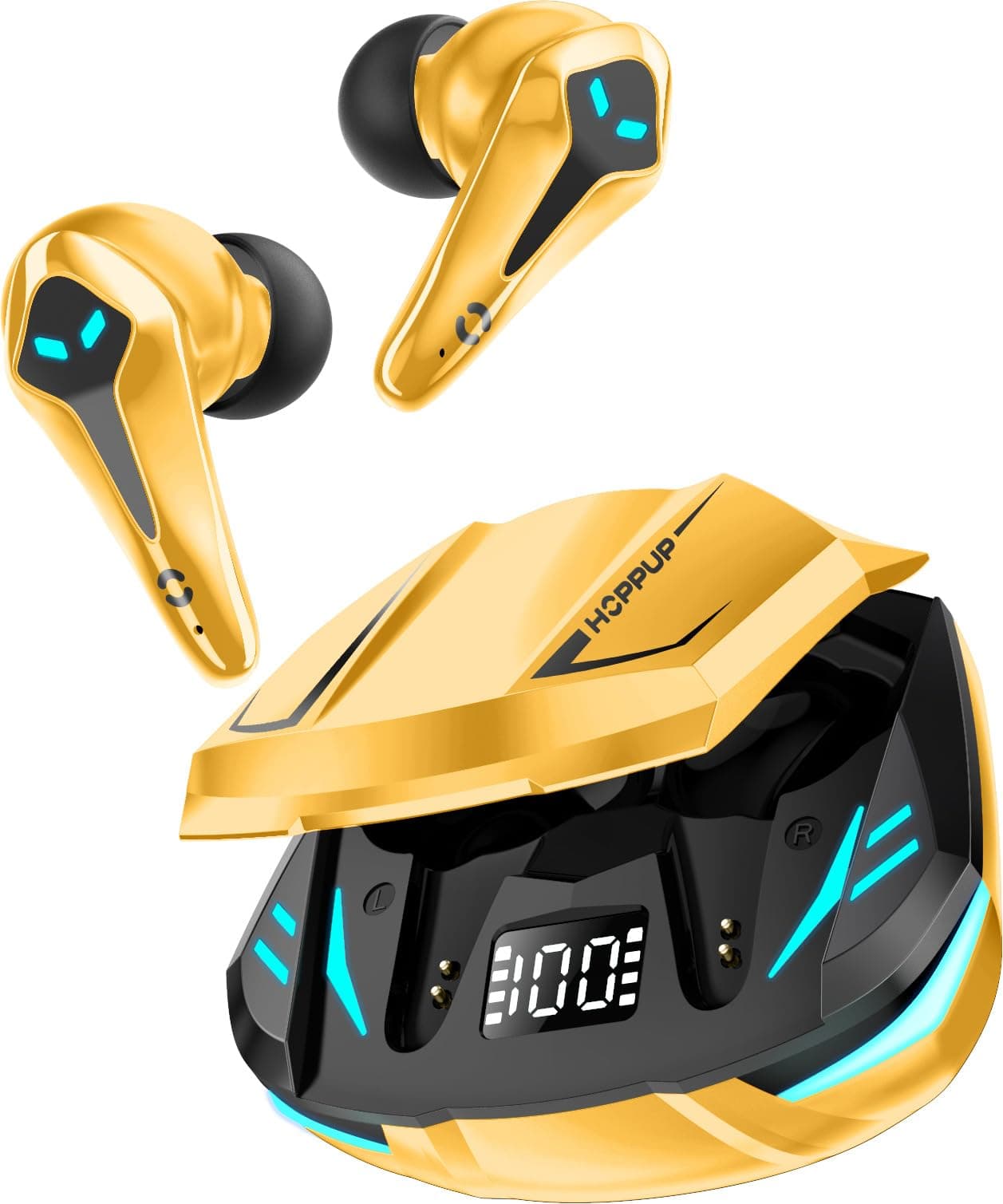 HOPPUP Predator Xo3 Gaming Earbuds with 35MS Low Latency, 13MM Drivers & 50H Playtime Bluetooth (Yellow, True Wireless)