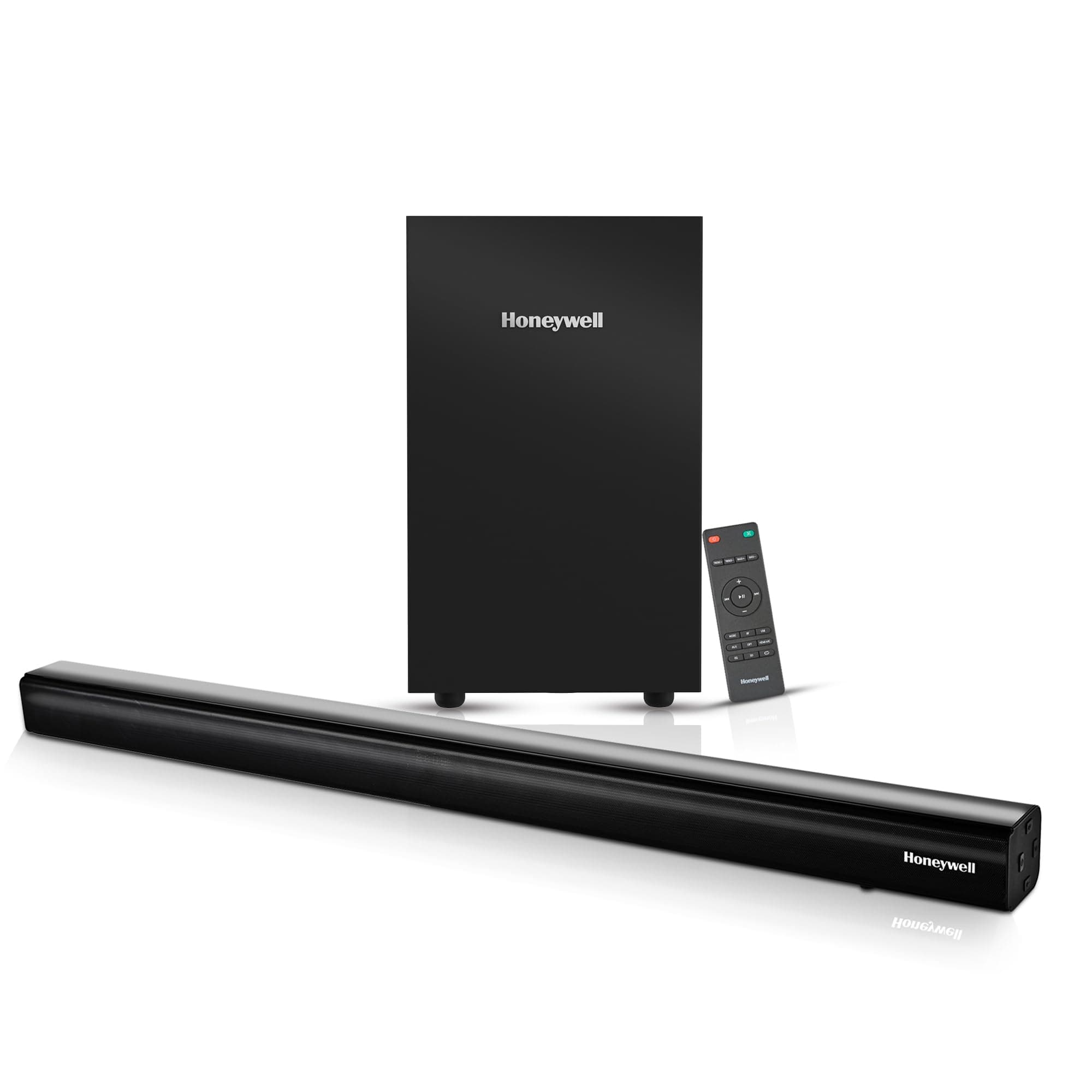 Honeywell Trueno U3000 160W Soundbar with Wired Subwoofer, 2.1 Channel Sound, 57.15 mm*4 Drivers, Bluetooth V5.0+EDR, with Remote, EQ Mode, 5 Play Modes-BT, Audio Jack, USB, Optical & HDMI/ARC-Black