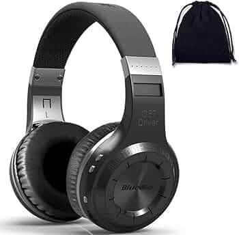 Bluedio Turbine H Wireless Bluetooth 5.0 Stereo Headphones with Mic, Shocking Bass Headphones with Storage Bag for Music Enthusiast, Voice Control (on ear, Black)