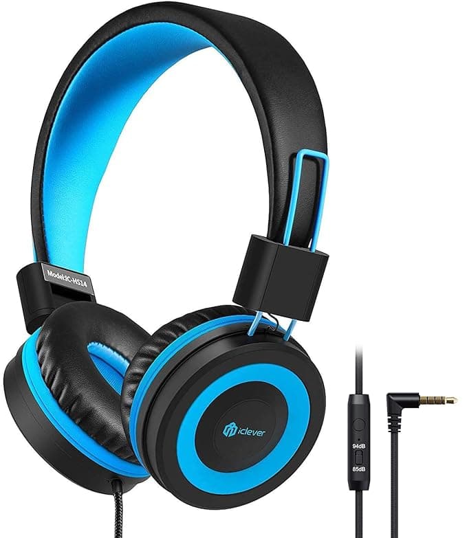 iClever Kids Headphones with Mic, Wired Headphones for Girls/Boys with Safe Volume Limited, Adjustable Headband, Foldable, Kids Headset for Study Tabl