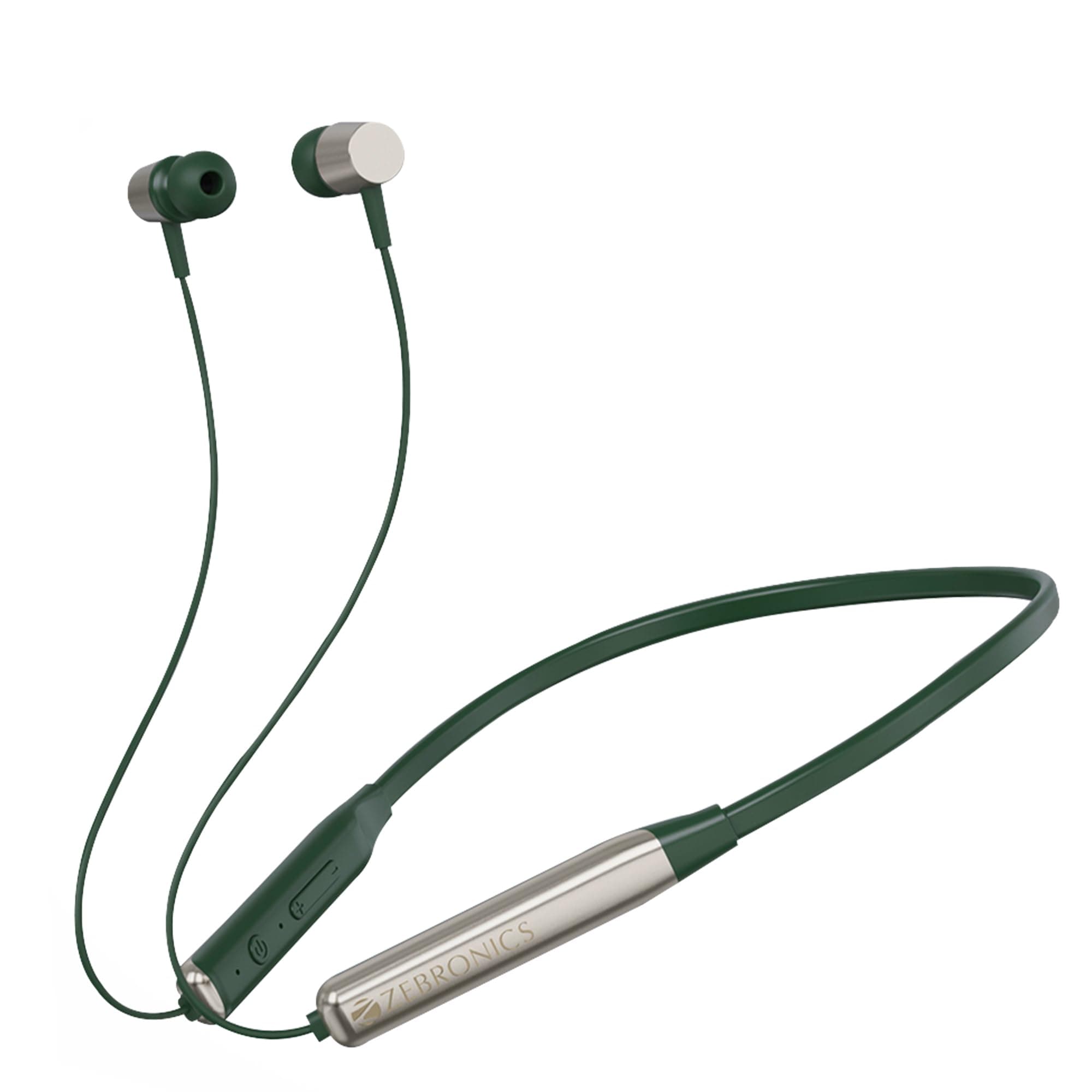 ZEBRONICS Zeb-Evolve BTv5.0, Voice Assistant, Rapid Charge, Up to 17H Playback, Dual Pairing, Call Function, Magnetic Earpiece Bluetooth Wireless in Ear Earphones with Mic (Metallic Green)