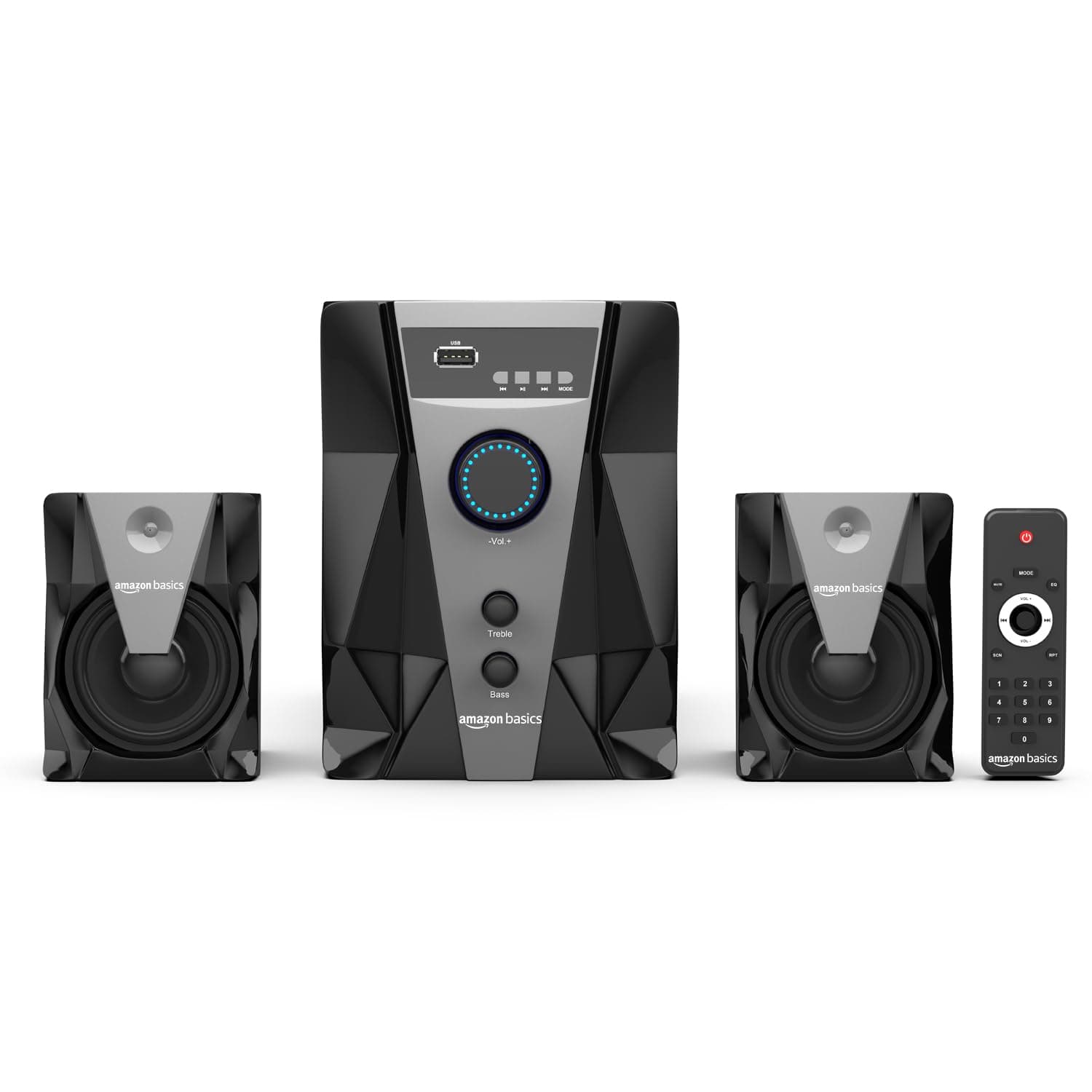 amazon basics Wired 2.1 Multimedia Speaker with Remote | 50 W RMS | Bluetooth v5.1 | Aux in, USB, Micro TF Card | Compatible with TVs, Smart Phones, Tablets, PCs (Black)
