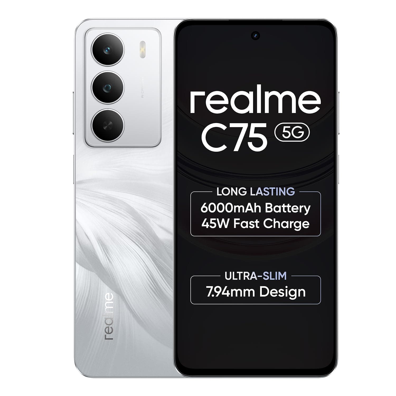 realme C75 Smartphone 4+128GB White,6.67inch Screen,120HZ Vision Display,6000mAh Battery,40MP Camera,MediaTek Dimensity 6300 Processor,IP64