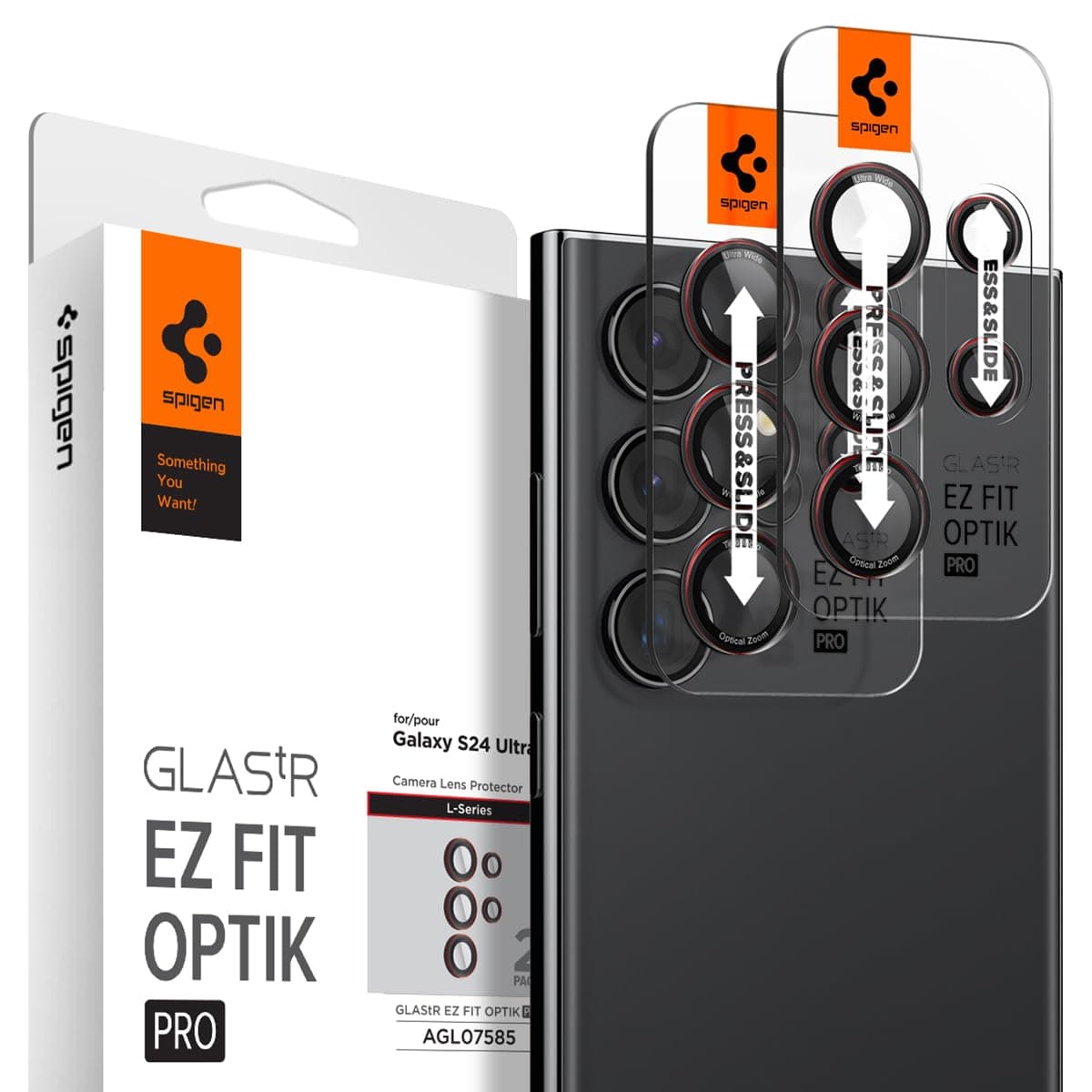 Spigen EZ Fit Optik Pro Tempered Glass Camera Lens Protector Guard for Galaxy S24 Ultra (L-Series Edition) - 2 Pack