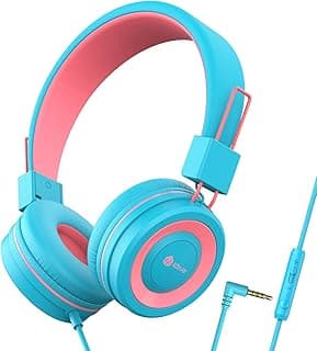iClever HS14 Headphones for Girls, Kids Headphones with Mic, 94dB Volume Limited, Adjustable Headband, Foldable, Wired Child Headset for Online Class
