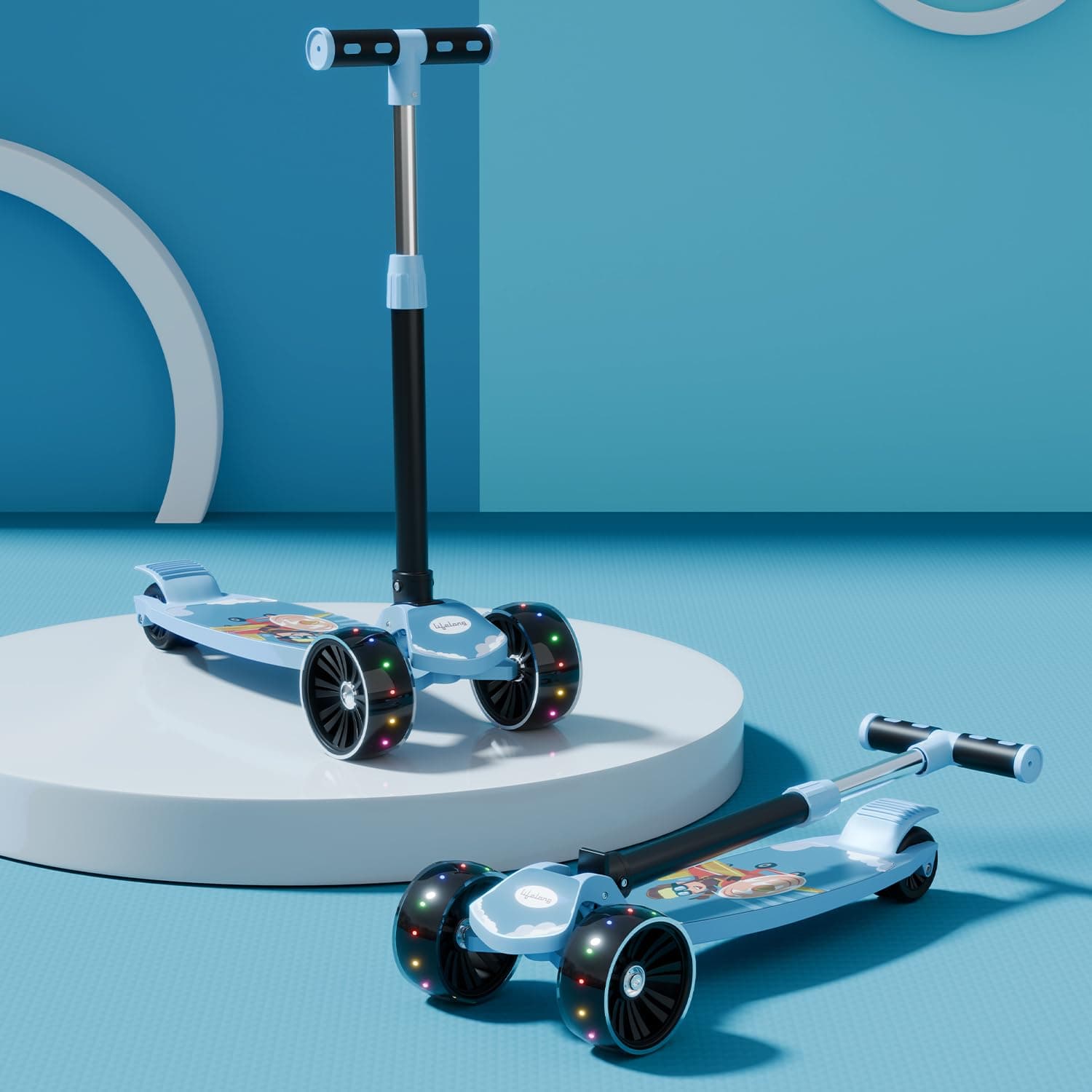 Lifelong Scooter for Kids 3+ Years - Foldable Kids Scooter with LED Wheels & Adjustable Height - Kick Scooter Capacity 50kg- Baby Scooter Toys for 3+ ...