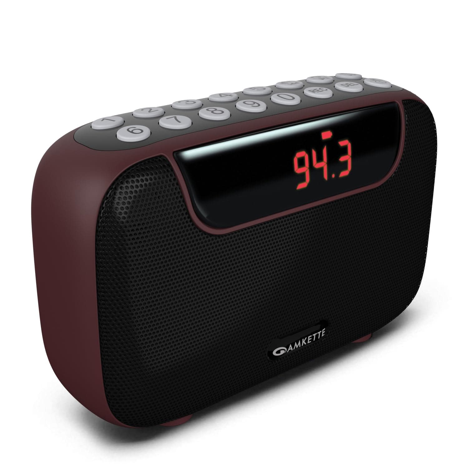 Amkette Pocket Blast FM Radio Bluetooth Speaker with Type C Charging, Hidden Antenna, 6W Output, Voice/FM Recording, 7+ Hours Playback, and Number Pad (AUX, SD Card, USB Input) (Brown)
