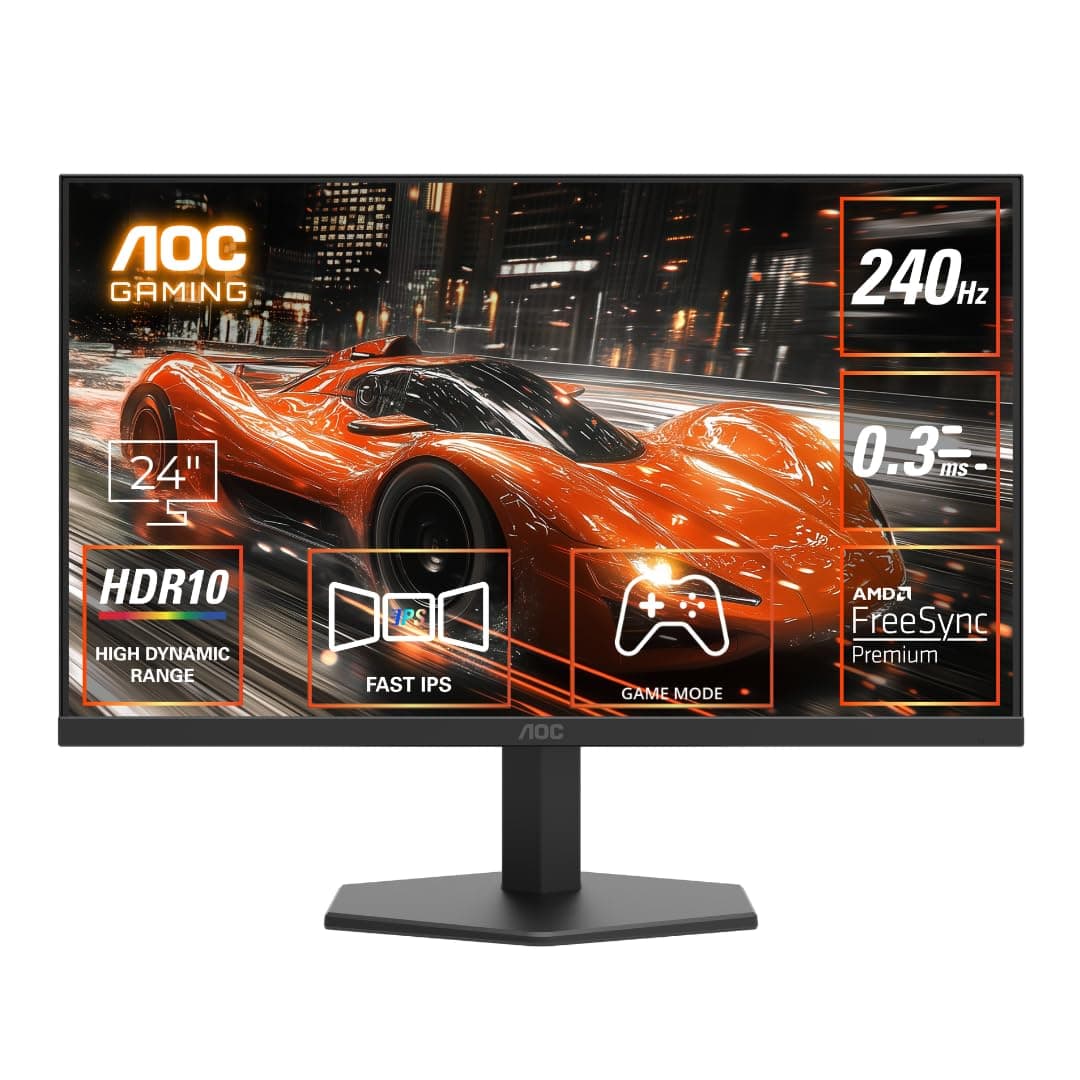 AOC 24G11ZE 23.8" FHD IPS Gaming Monitor - Black | 240Hz Refresh| 0.3ms MPRT, 1920 X 1080|Adaptive Sync| HDR10| 3-Sided Frameless| Low Input lag|Flick...