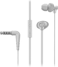 Panasonic Extra Bass in-Ear Wired Earphone with Tangle Free Flat Cable, No-Fall Double Hold in-Ear Design, in Line Remote with Mic (RP-TCM130GEW, Whit