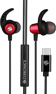 ZEBRONICS Zeb-Buds C in Ear Type C Wired Earphones with Mic, Metallic Design, 10mm Drivers, in Line Mic & Volume Controller, 1.2 Metre Cable (Red)