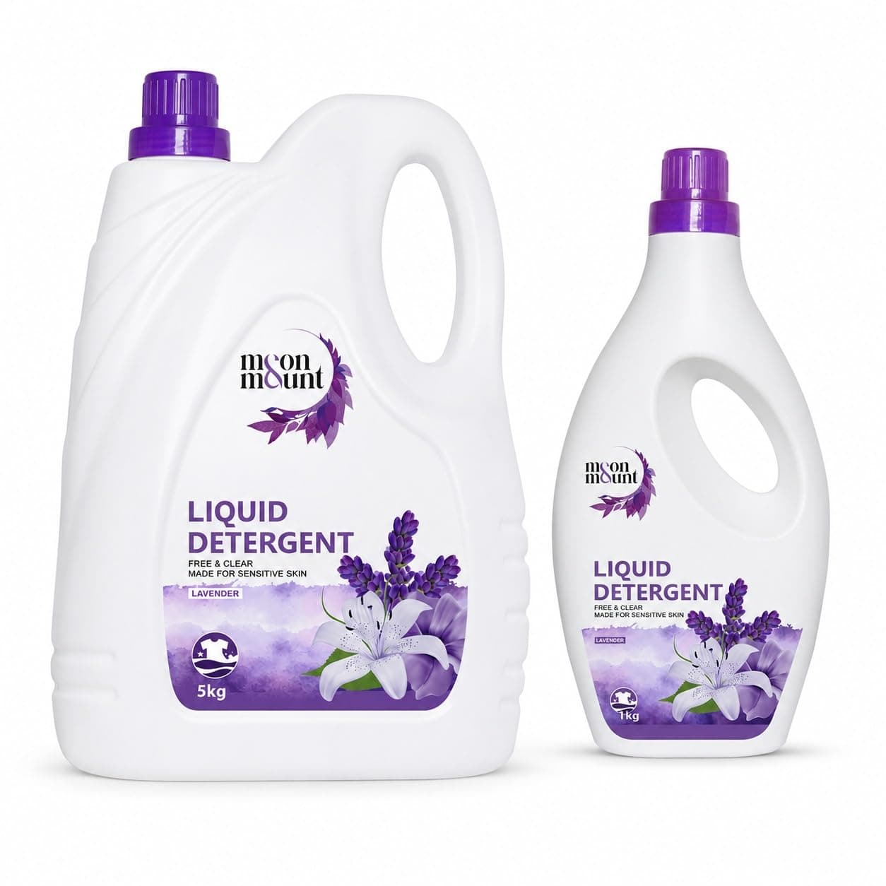 Moon & Mount liquid detergent, top load front load, detergent liquid for washing machine - balanced PH, Non-toxic 5+1L (Lavender)