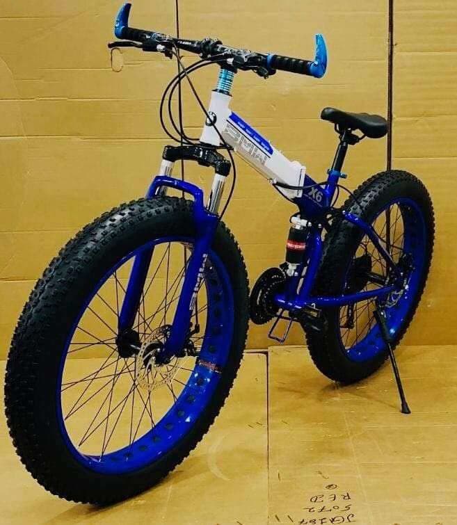 Tech BMW Foldable Gear Cycle with 21 Speed Gear | Fat Tyre Folding Mountain Bike with Double Disc Break, 24 Inch, Purple