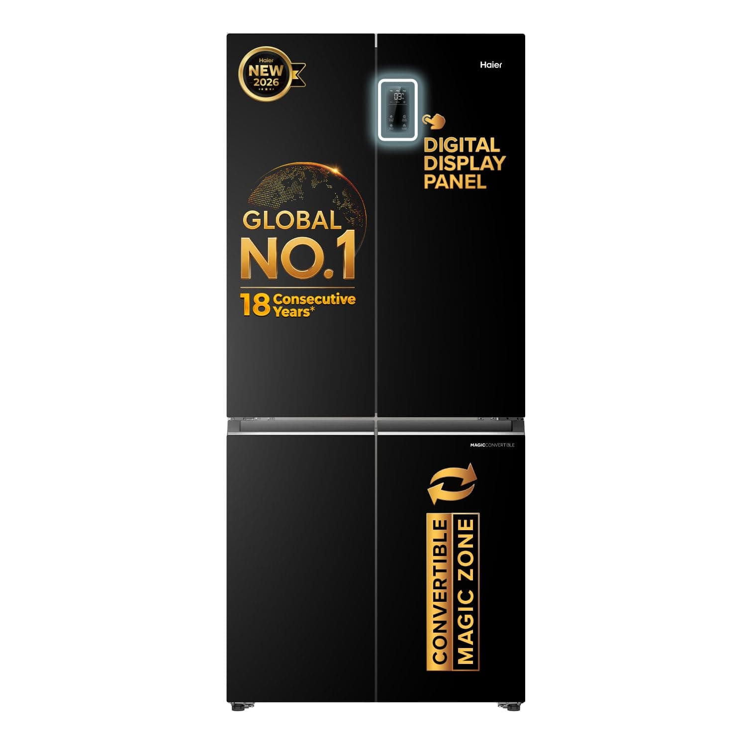 Haier 520 L 3 Star Lumiere Frost Free Triple Inverter French Door Side by Side Refrigerator (HRB-600EK, Ebony Black, Magic Convertible Zone, Deo Fresh...