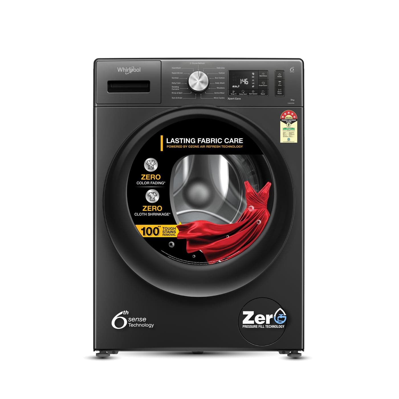 Whirlpool 9 Kg Ozone Technology Inverter Front Load Washing Machine with In-Built Heater (XO9012BYM52E, Midnight Grey, 100+ Tough Stains, 1200 RPM, 20...