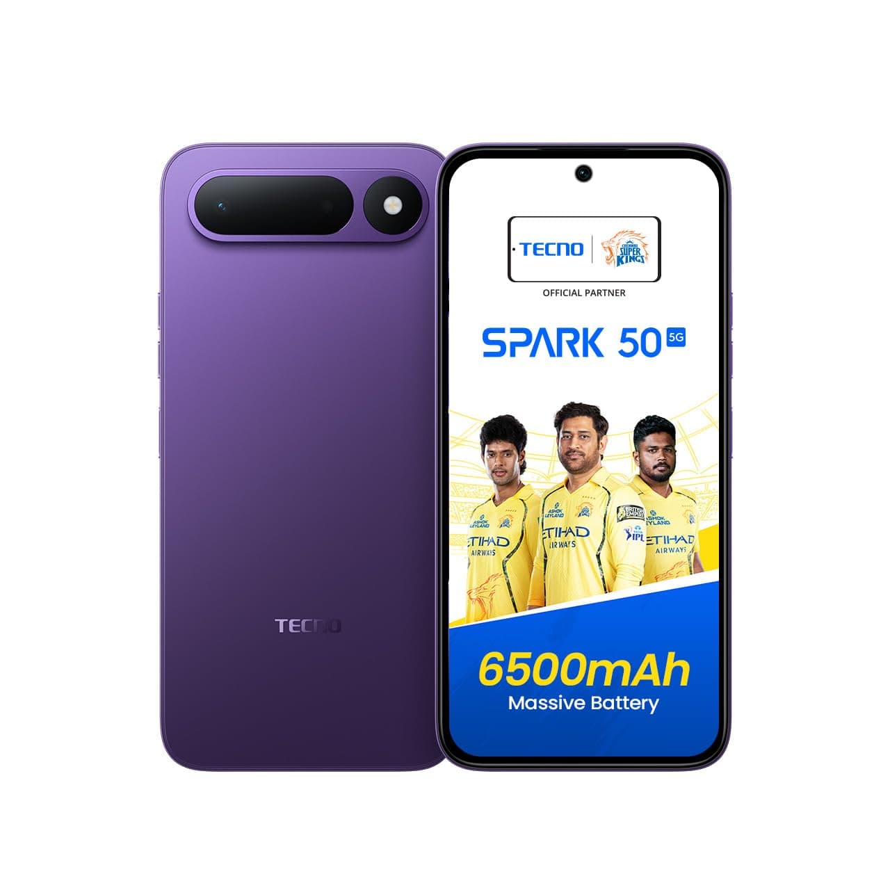 Tecno Spark 50 5G (Fantasy Purple, 4GB+128GB) | 6500mAh Battery + 45W Fast Charger | Upto 18GB* RAM | MIL-STD 810H Protection | Fastest 8X Network Spe...