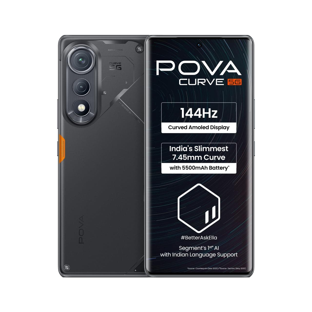 POVA Curve 5G (Geek Black, 8GB+256GB) | 144Hz Curve AMOLED | Slimmest 7.45mm Curve with 5500mAh Battery | Segment's 1st AI with Indian Languages |Best...