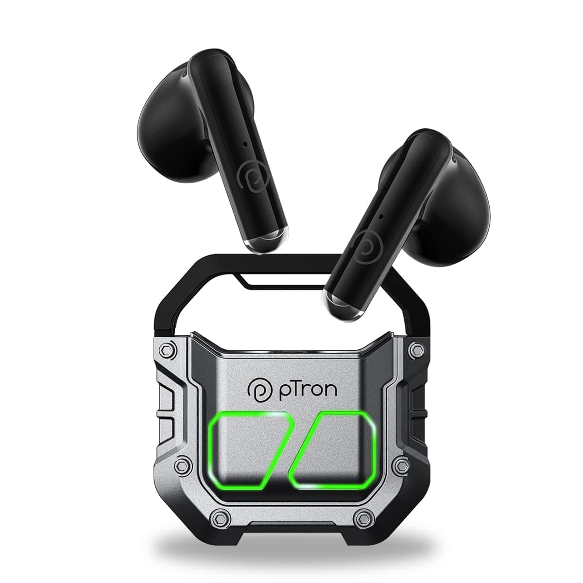 Newly Launched pTron Bassbuds Xtreme In-Ear Wireless Headphone with 32Hrs Playtime, BT5.3, 13mm Driver, Stereo Calls, DeepBass, Touch Control TWS Earbuds, Zany Case & Type-C Fast Charging (Grey/Black)