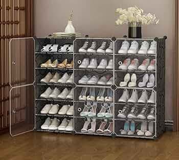 AYSIS 18 Shelf DIY Shoe Rack Box Organizer ^ Multi-Purpose Plastic Shoe Rack for Home, PP Plastic Home Shoe Rack with Door for Entryway, Chappal Slipp...