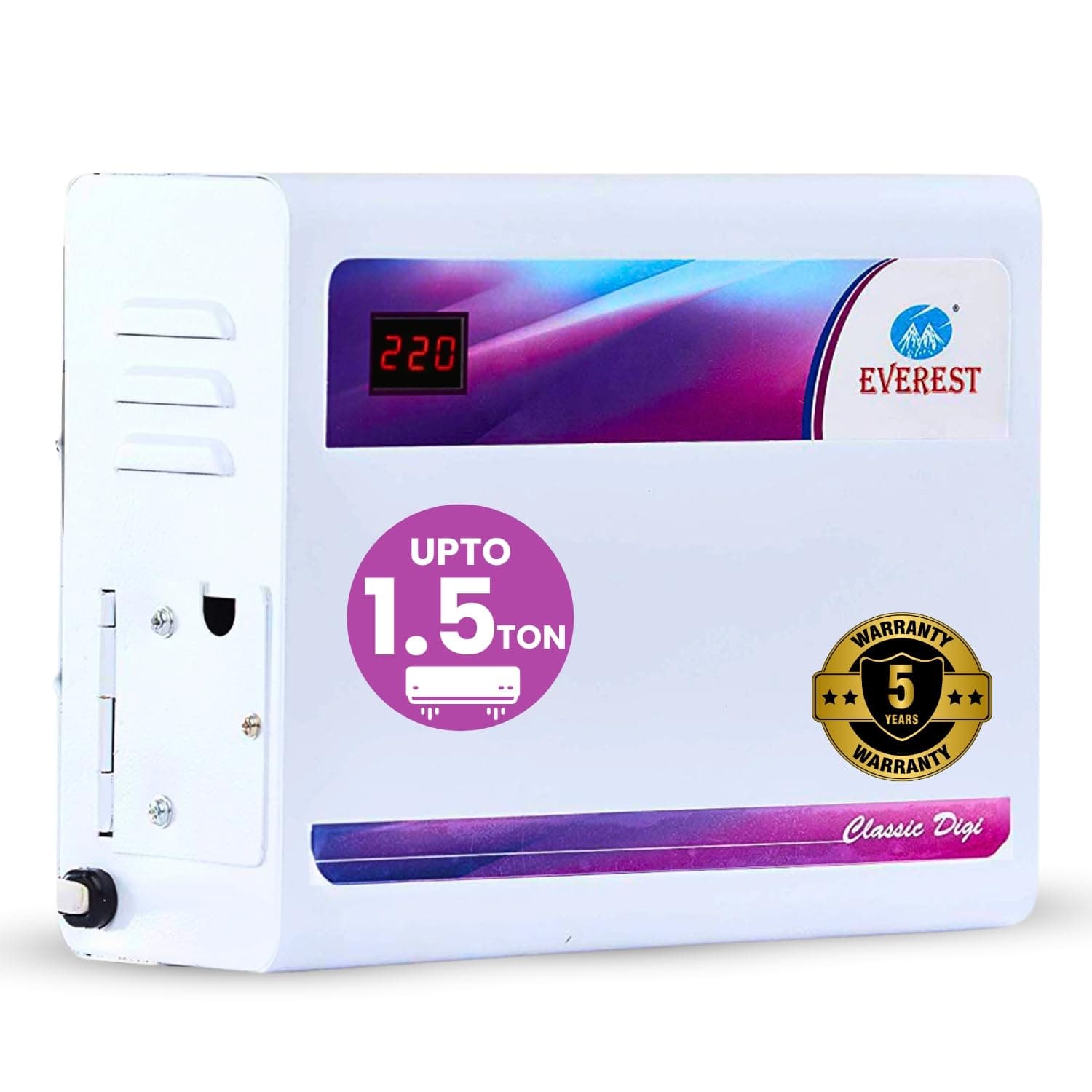 Everest EWD 400-D Double Booster Classic Digi Voltage Stabilizer for AC Upto 1.5 Ton Input (140 V to 270 V) (White) with 5-Year Warranty
