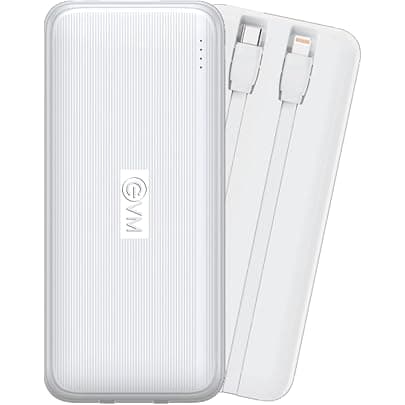 EVM EnConnect 10000mAh Power Bank | 22W Fast Charging PD | Built-in Type-C, Compact Portable Charger with USB & Type-C Output | Supports iPhone Android, Pocket Size | 2 Year Warranty (P0501-White)